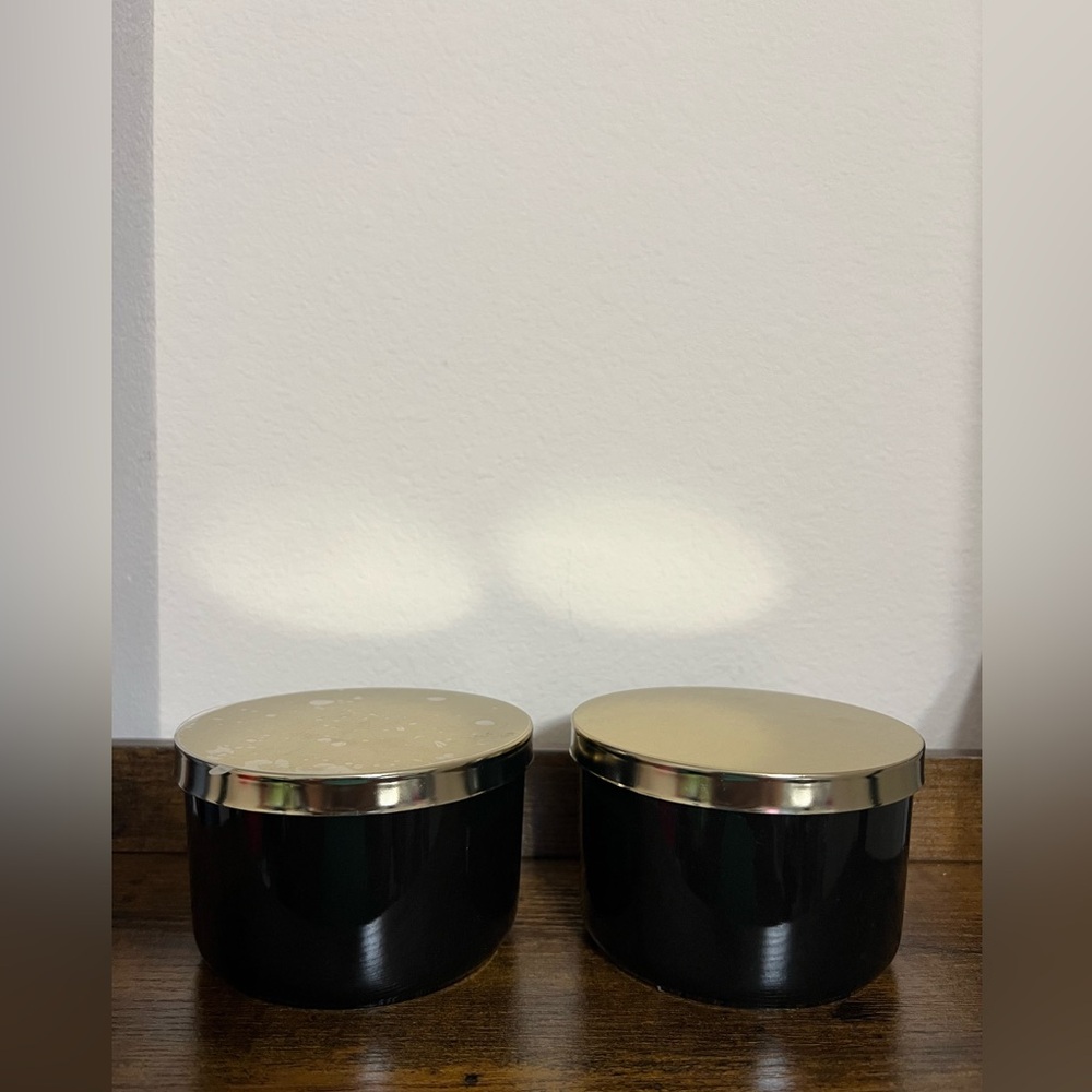Z Gallerie, Multi Use Storage Duo, 2 Black Ceramic Canisters With Gold Lids